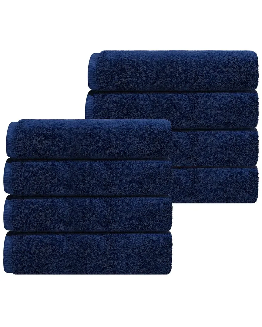 Puresoft Set of 8 Turkish Hand Towels - Navy, Cotton