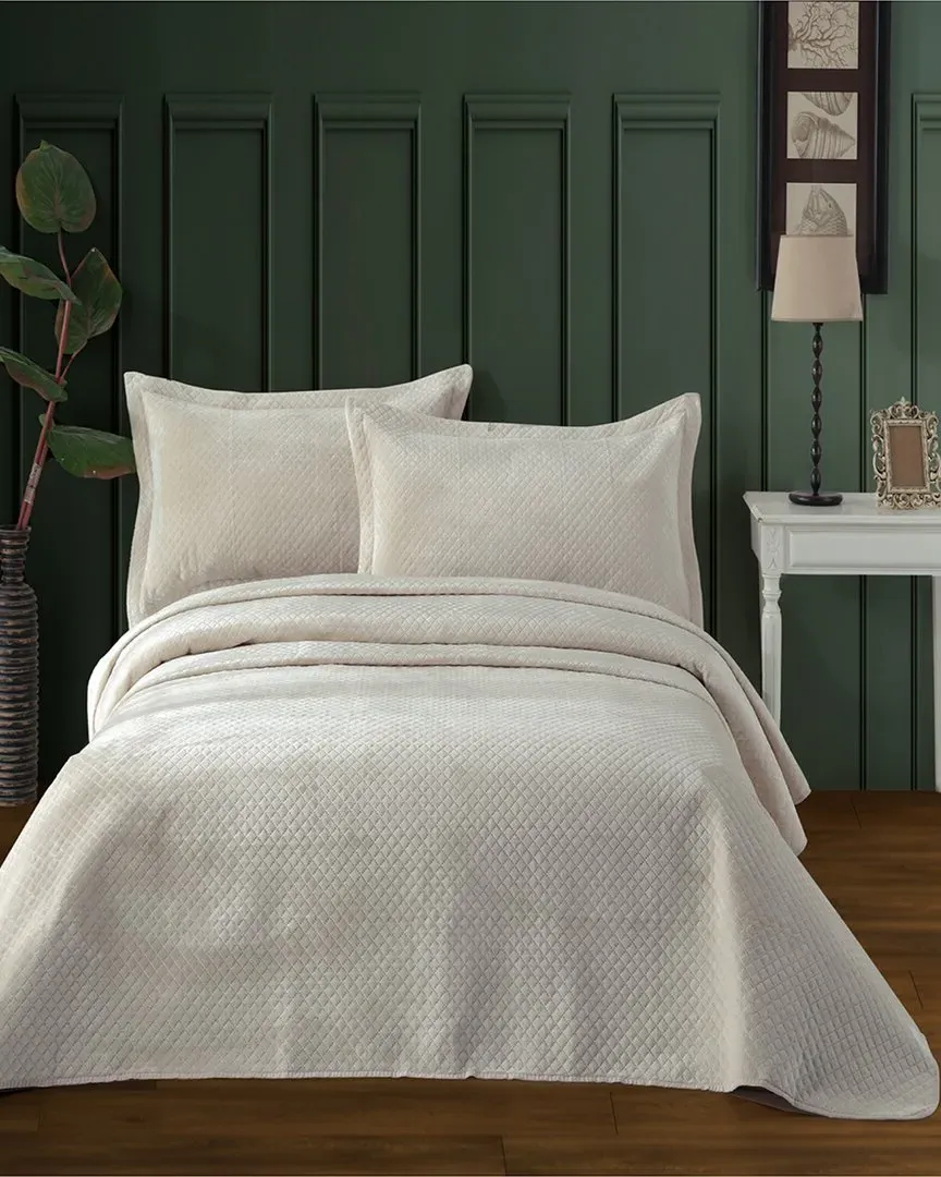 Quilted Bedspread - Beige, Velvet image