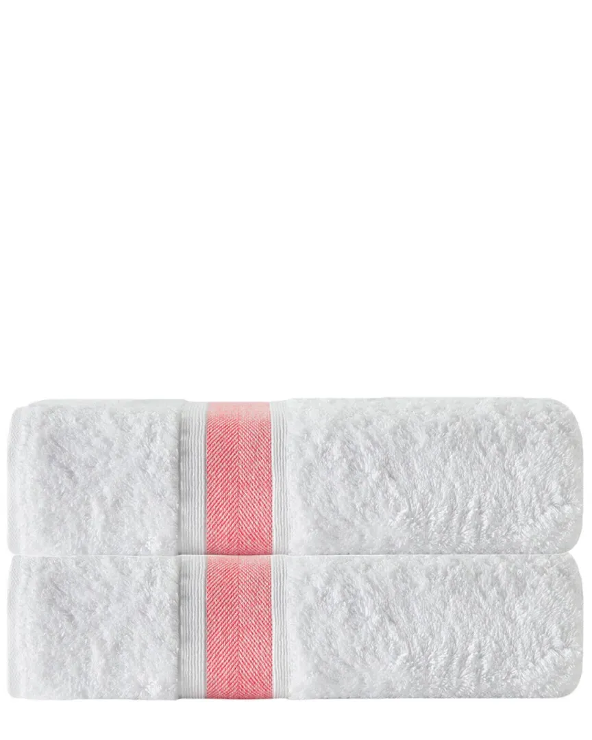 Set of 2 Stripe Bath Towels - Salmon, Turkish Cotton image