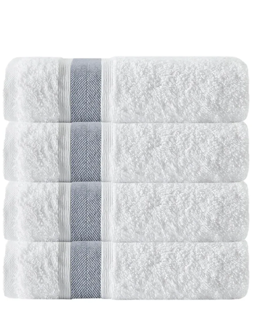 Set of 4 Stripe Bath Towels - Anthracite, Turkish Cotton
