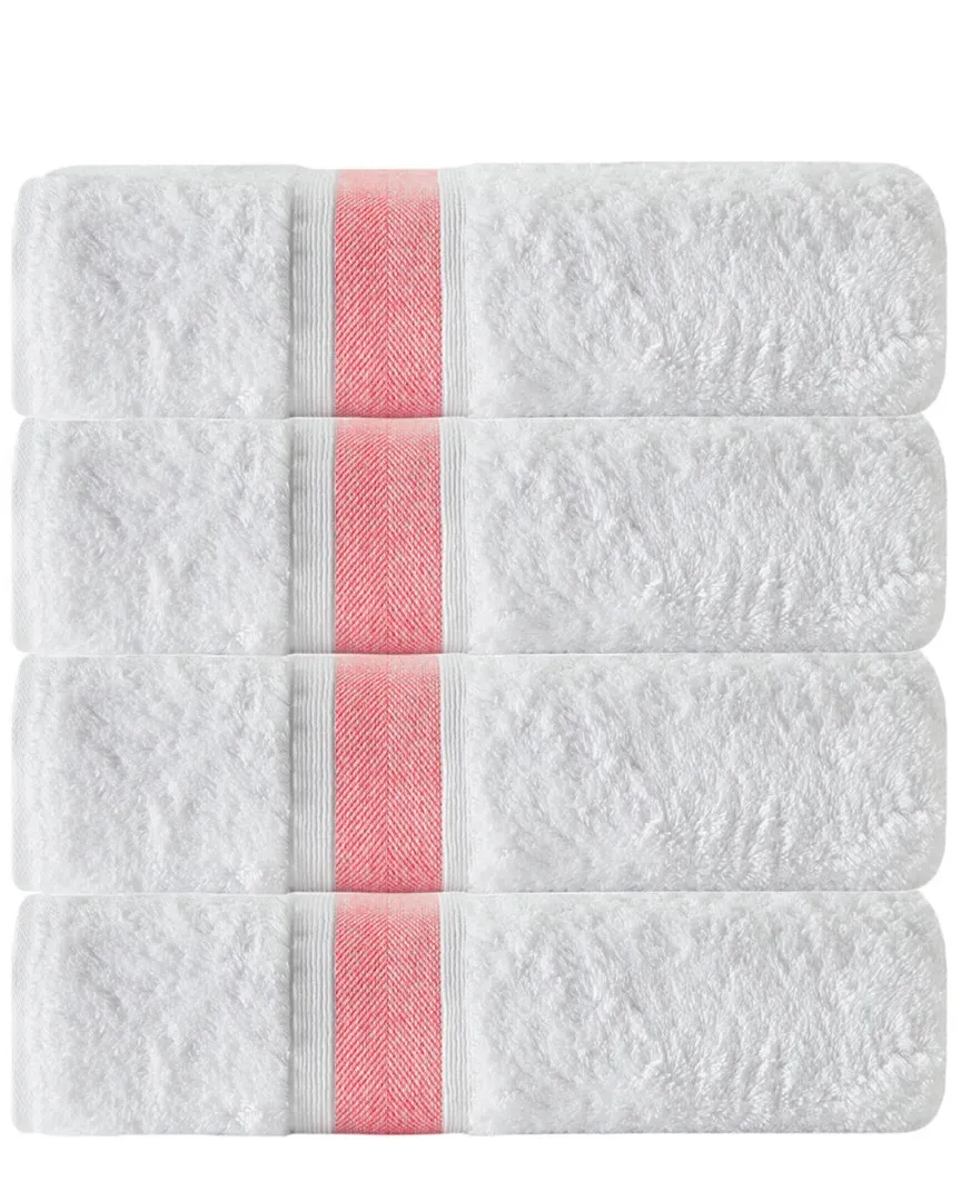 Set of 4 Stripe Bath Towels - Salmon, Turkish Cotton