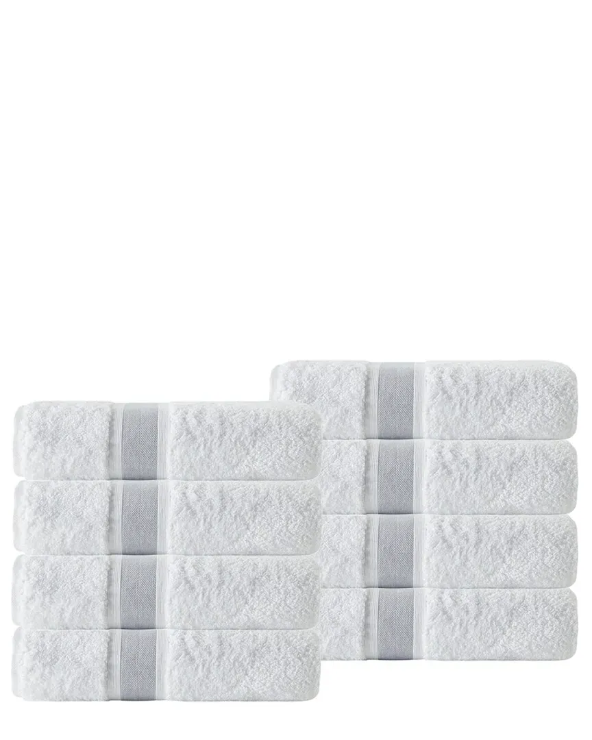 Set of 8 Hand Towels with Silver Stripe - Turkish Cotton image