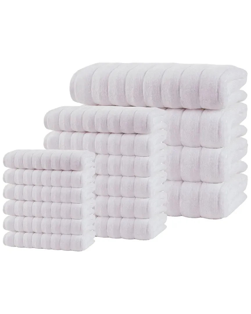 Vague 16-Piece Towel Set - White, Turkish Cotton