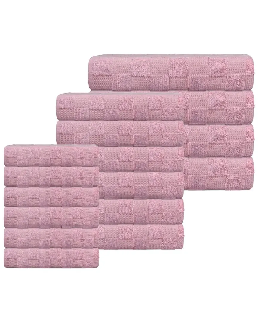 Waffle Terry 16-Piece Turkish Towel Set - Pink, Cotton