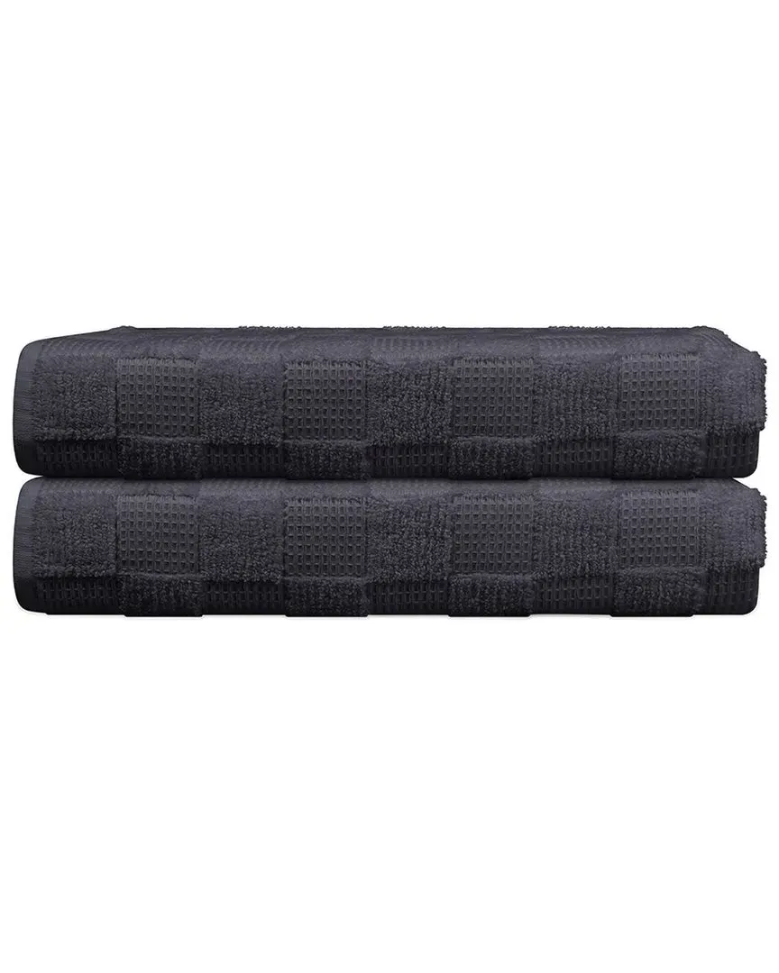 Waffle Terry Set of 2 Bath Towels - Grey, Turkish Cotton image