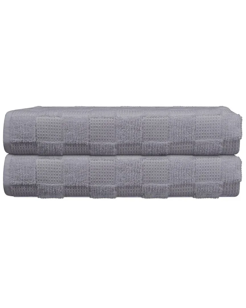 Waffle Terry Set of 2 Bath Towels - Silver, Turkish Cotton