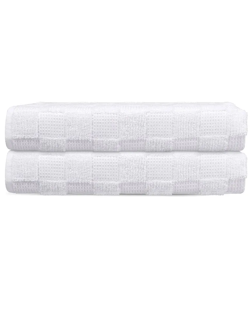 Waffle Terry Set of 2 Bath Towels - White, Turkish Cotton