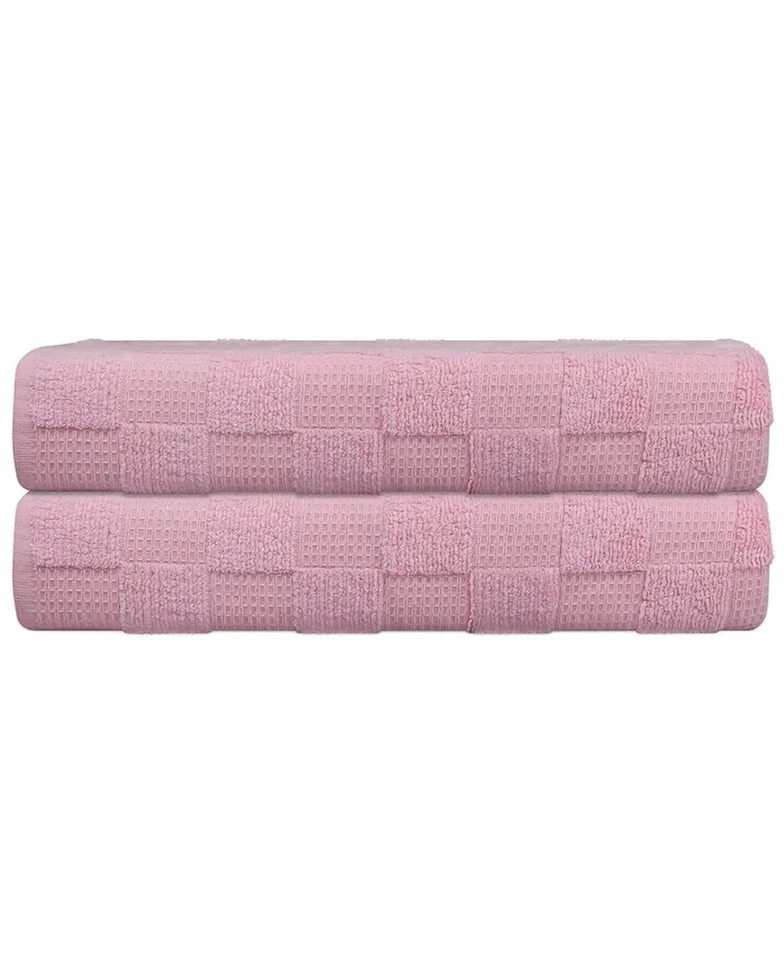 Waffle Terry Set of 2 Turkish Bath Sheets - Pink, Cotton