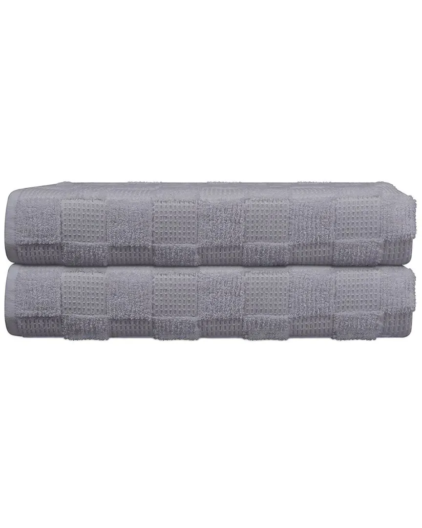 Waffle Terry Set of 2 Turkish Bath Sheets - Silver, Cotton