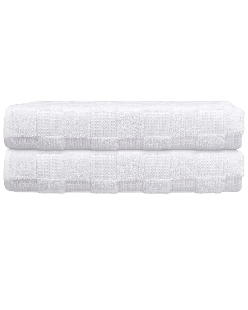 Waffle Terry Set of 2 Turkish Bath Sheets - White, Cotton