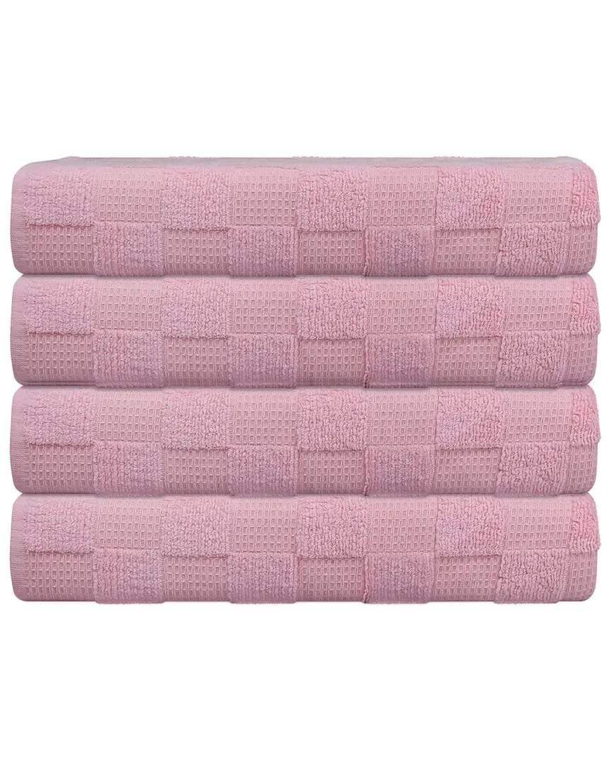 Waffle Terry Set of 4 Turkish Bath Towels - Pink, Cotton