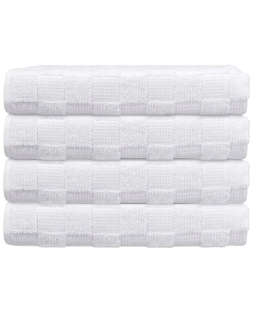 Waffle Terry Set of 4 Turkish Bath Towels - White, Cotton