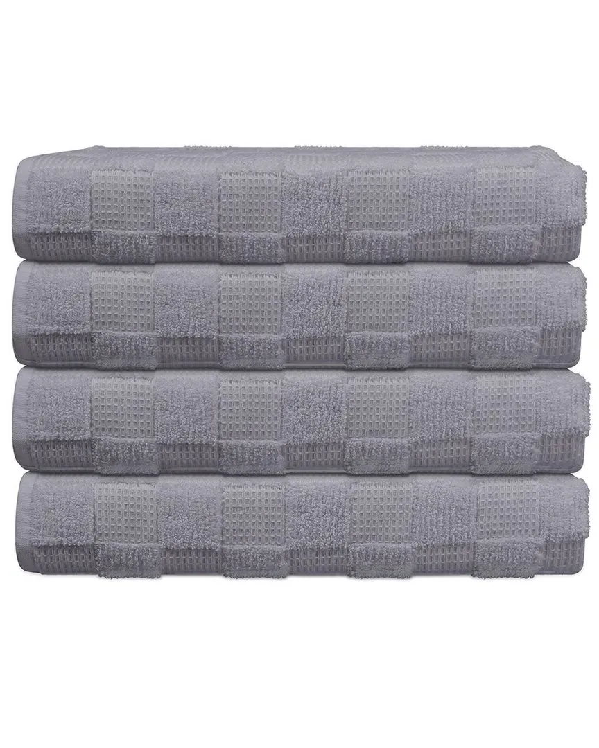 Waffle Terry Set of 4 Turkish Hand Towels - Silver, Cotton