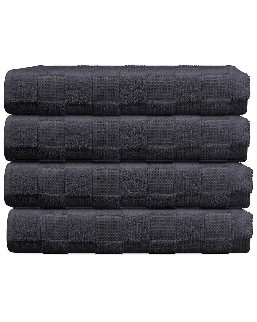 Waffle Terry Set of 4 Turkish Wash Towels - Grey, Cotton image