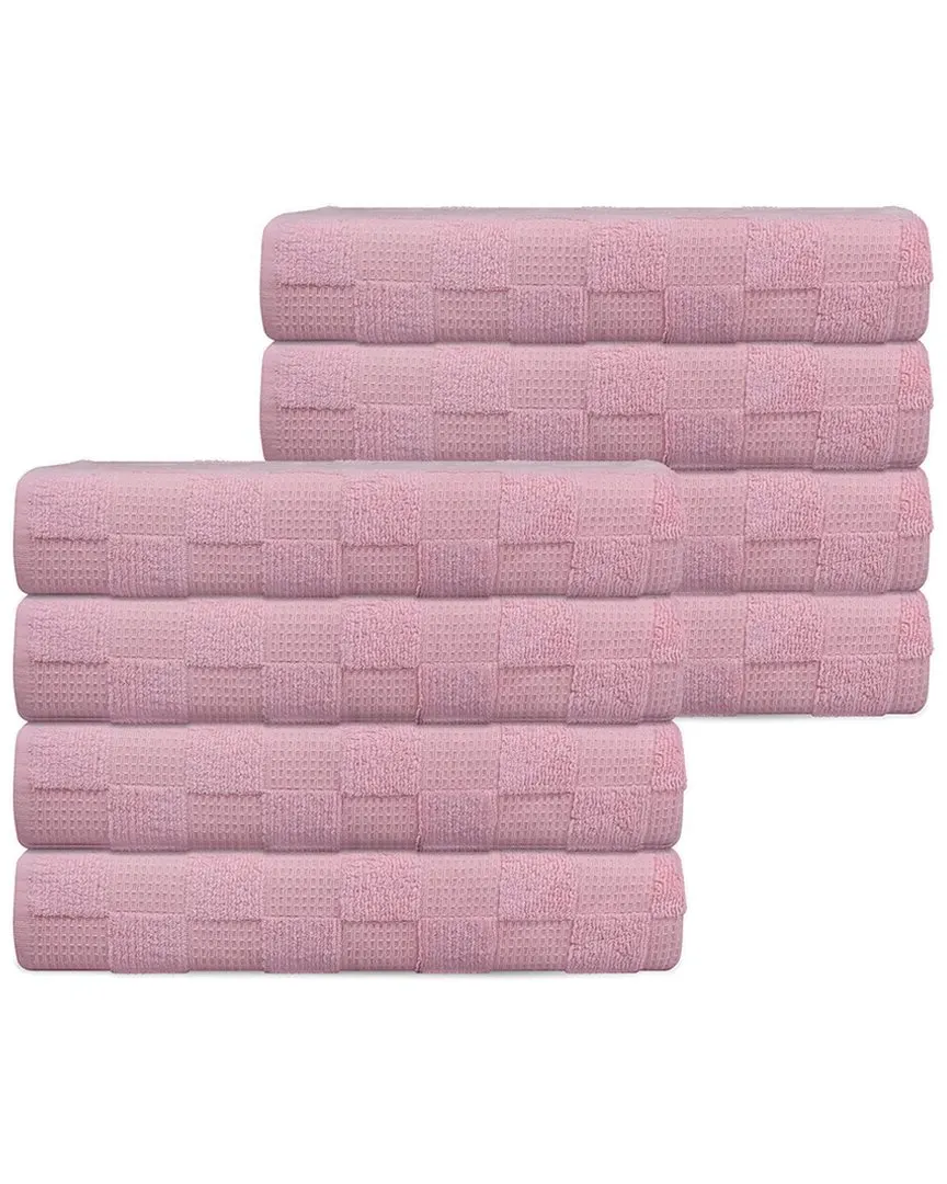 Waffle Terry Set of 8 Turkish Wash Towels - Pink, Cotton