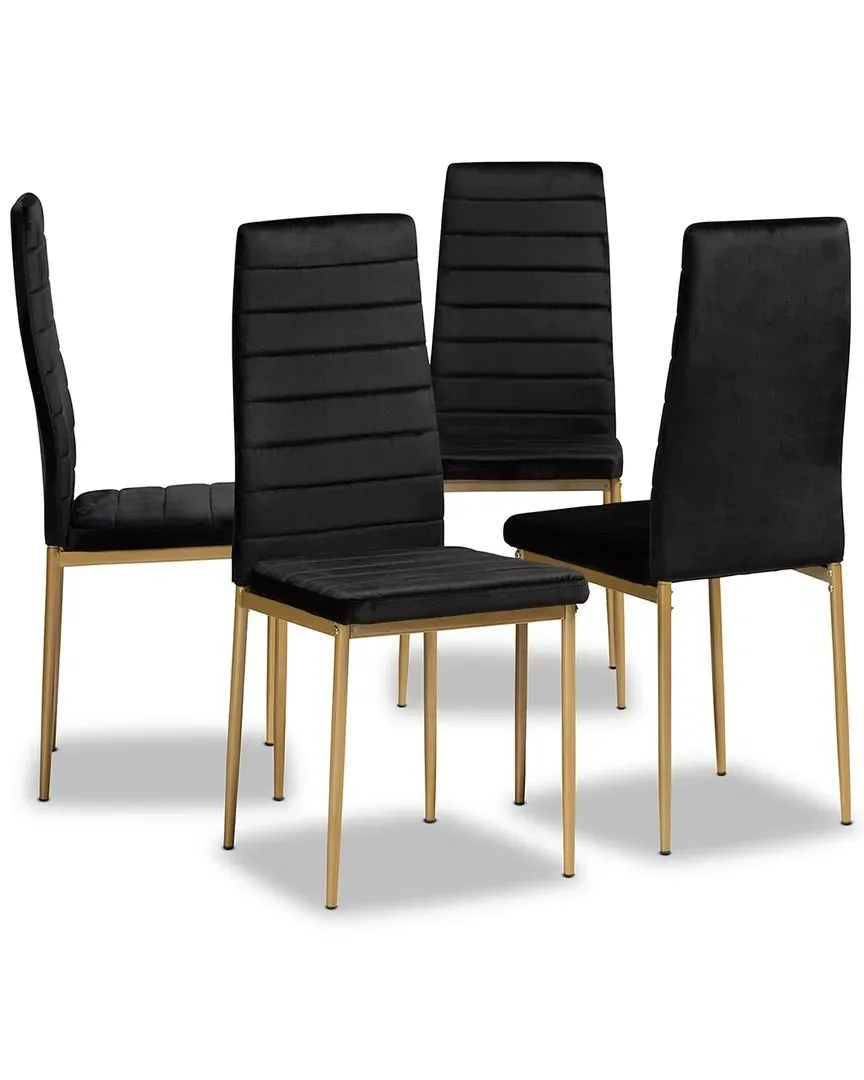 Armand 4-Piece Dining Chair Set - Black, Velvet image