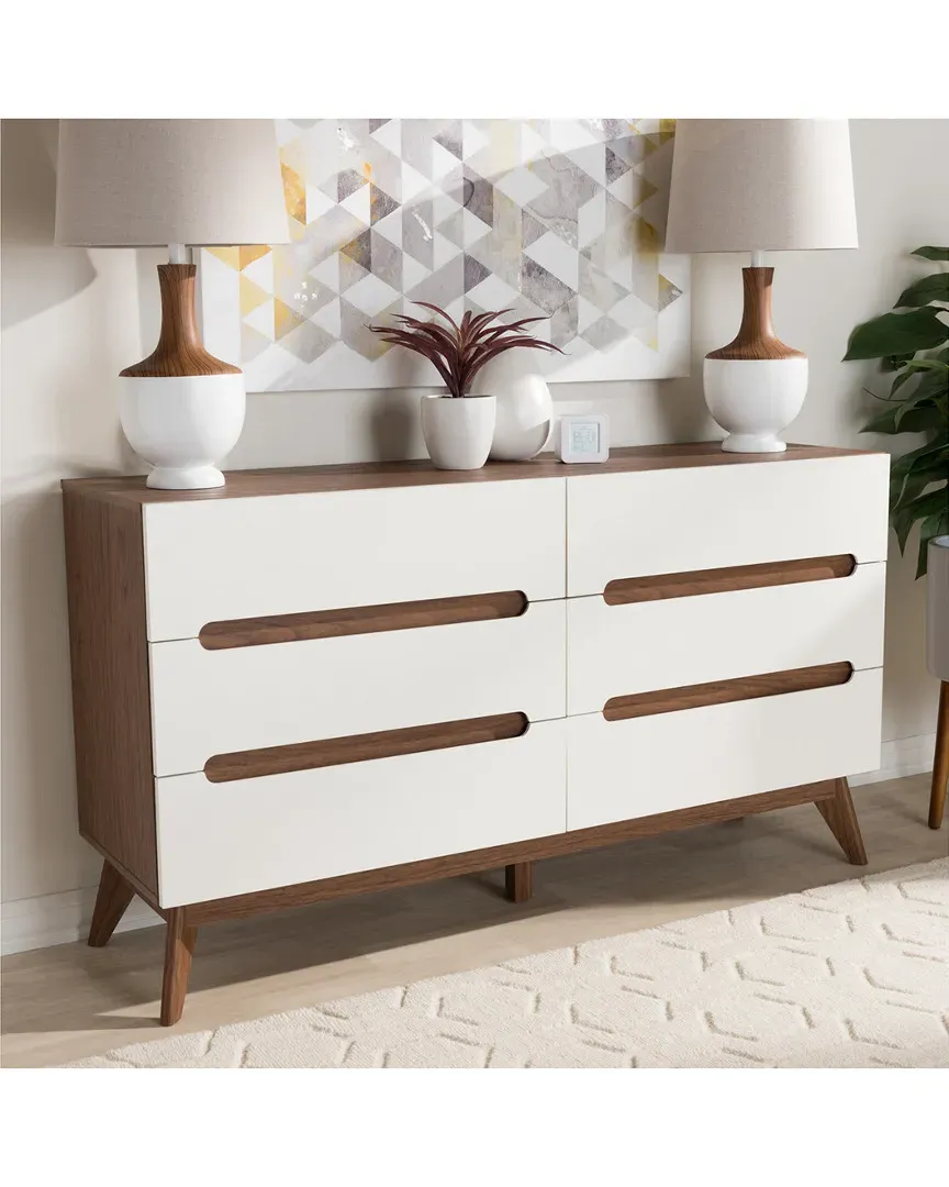 Calypso 6-Drawer Storage Dresser - White, Walnut image