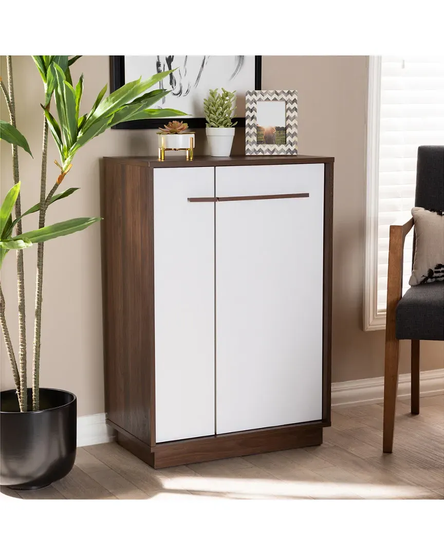 Mette 5-Shelf Shoe Cabinet - White, Walnut image