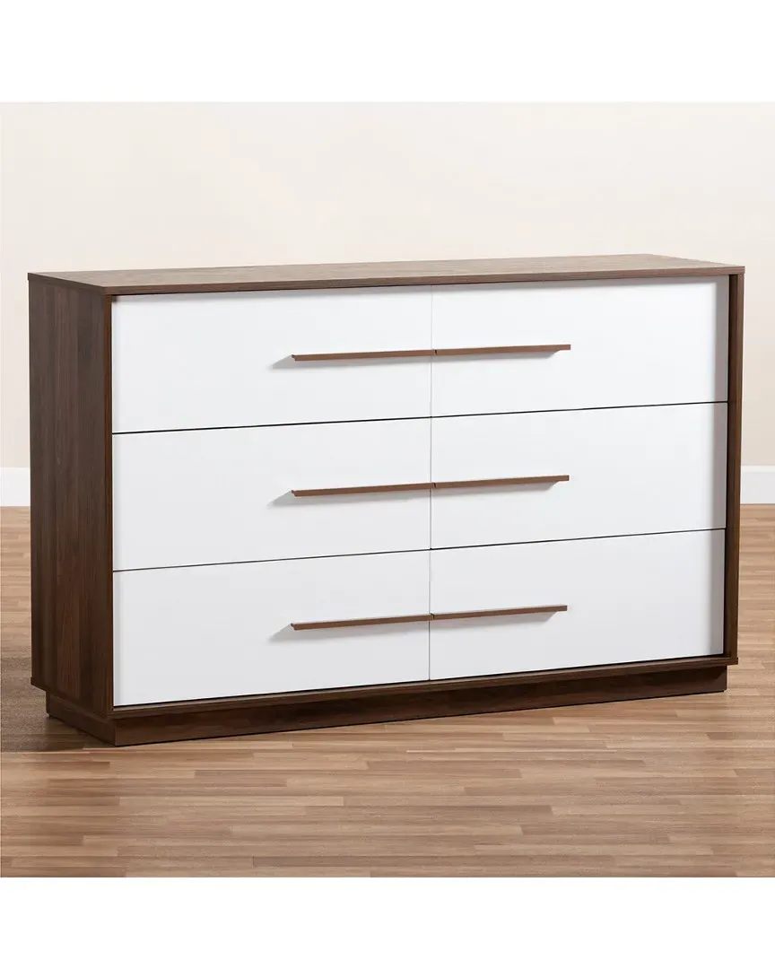Mette 6-Drawer Dresser - White, Walnut