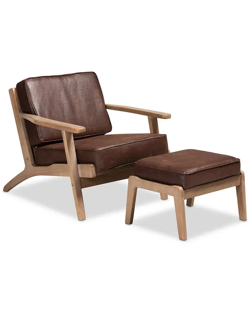 Sigrid 2-Piece Armchair & Ottoman Set - Dark Brown, Oak image
