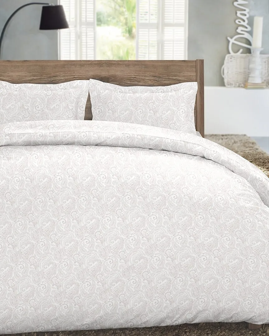250 Thread Count Flannel Duvet Cover Set - Silver Paisley image