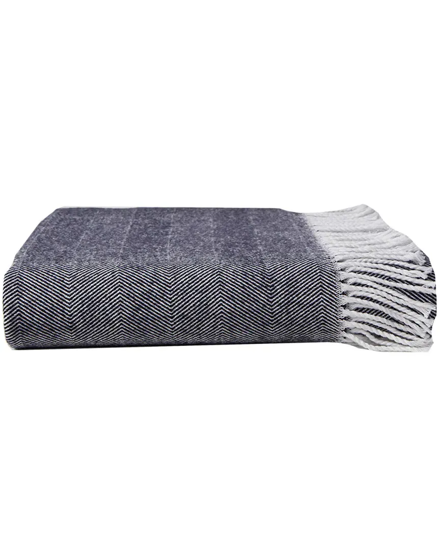 Woven Herringbone Throw - White/Navy, Cotton