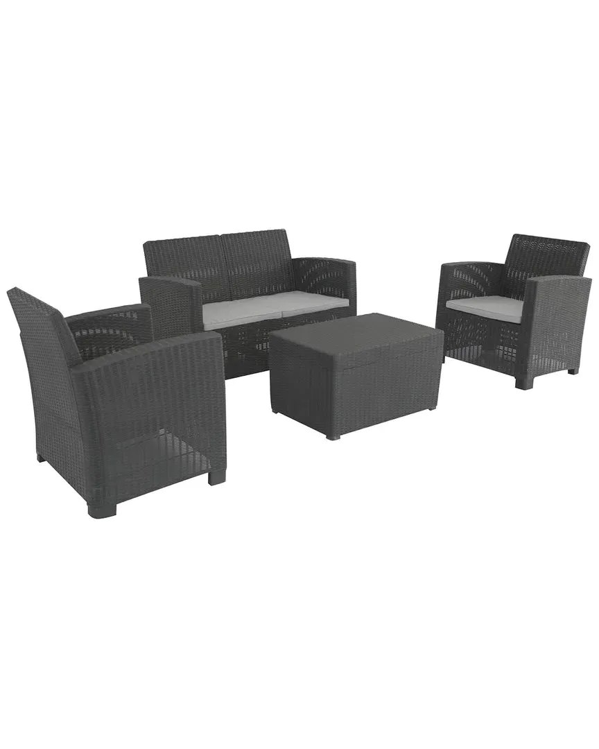 Alta 4-Person Seating Set with Storage - Black, Faux Rattan image
