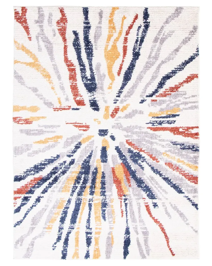 Moroccan Sunburst Abstract Rug - White/Navy, Polyester