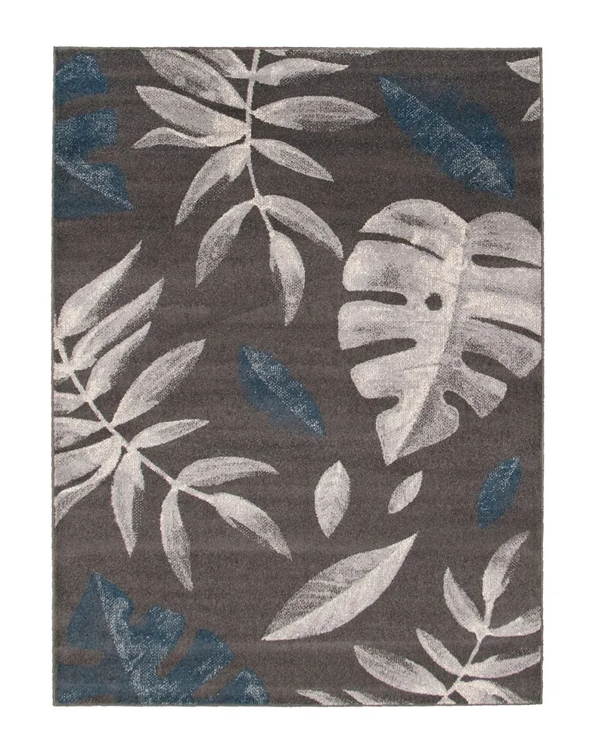 Presly Floral Rug - Anthracite-Petrol, Polypropylene