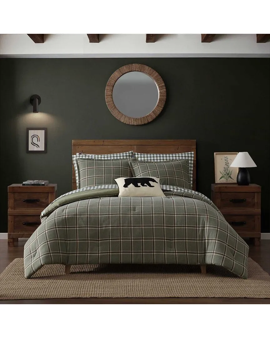 Alpine Plaid Cotton Flannel Comforter Set - Green/Brown