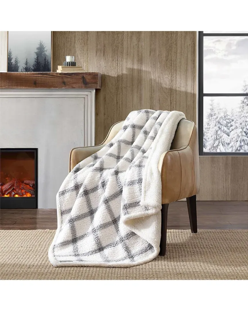 Bunkhouse Plaid Sherpa-Reversible Throw Blanket - Grey image