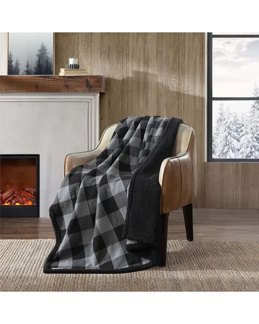 Cabin Plaid Flannel Reversible Throw Blanket - Grey, Cotton