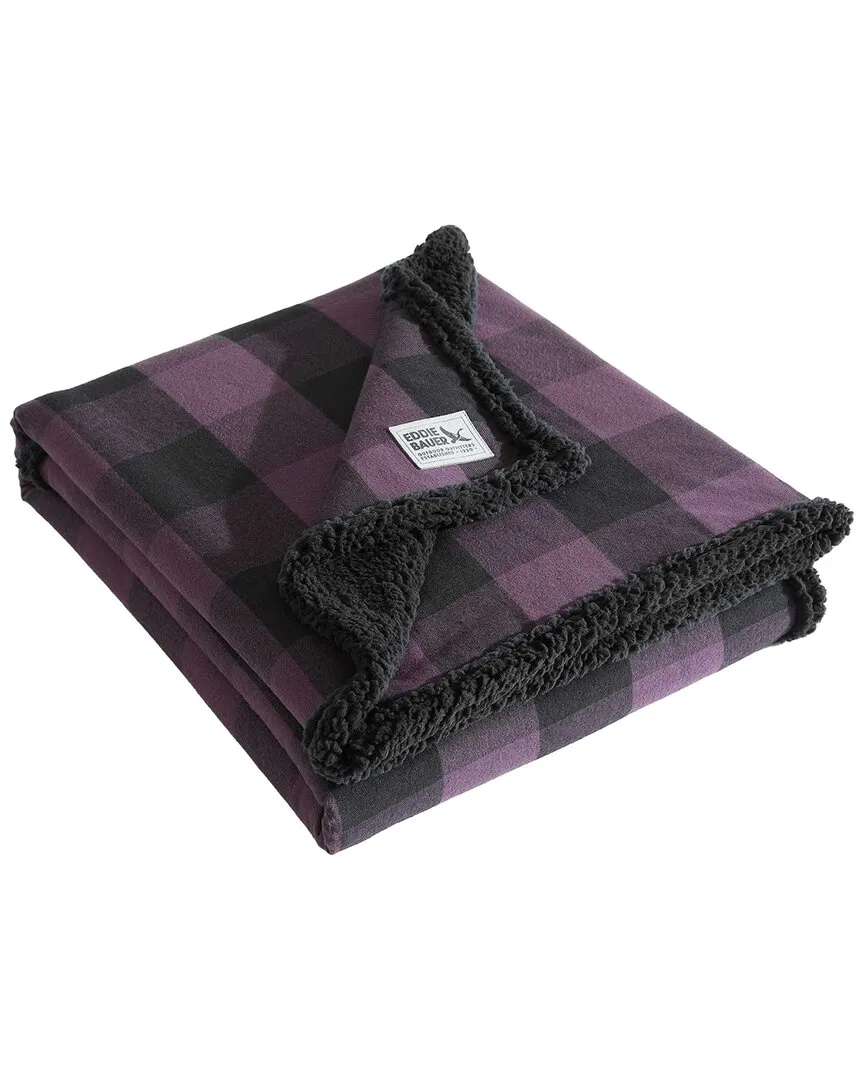 Cabin Plaid Flannel Reversible Throw - Dark Plum Grey, Cotton