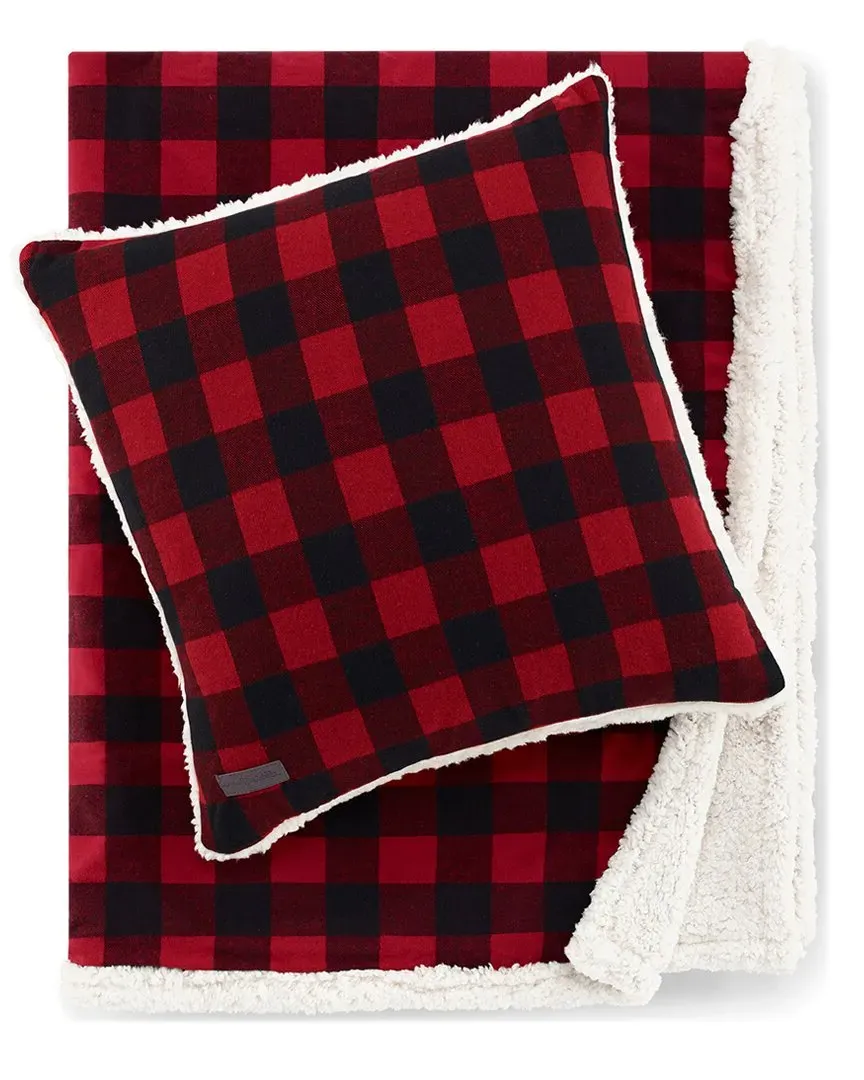 Cabin Plaid Throw & Pillow Cover Set - Dark Red, Polyester