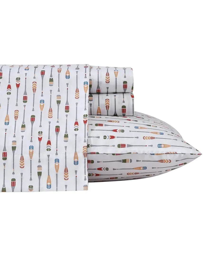 Canoe Lake Paddle Percale Sheet Set - White, Cotton
