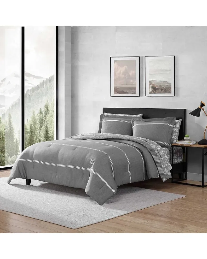 Chevron & Stripes Comforter Set - White, Grey image