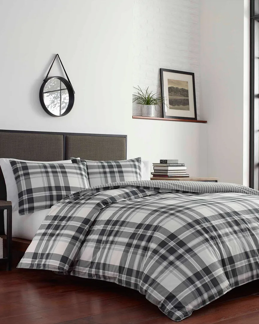 Coal Creek Plaid Comforter Set - Black/White, Cotton