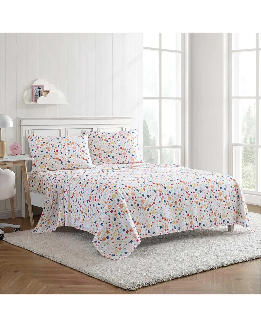 Colorful Floral Sheet Set - White, Polyester