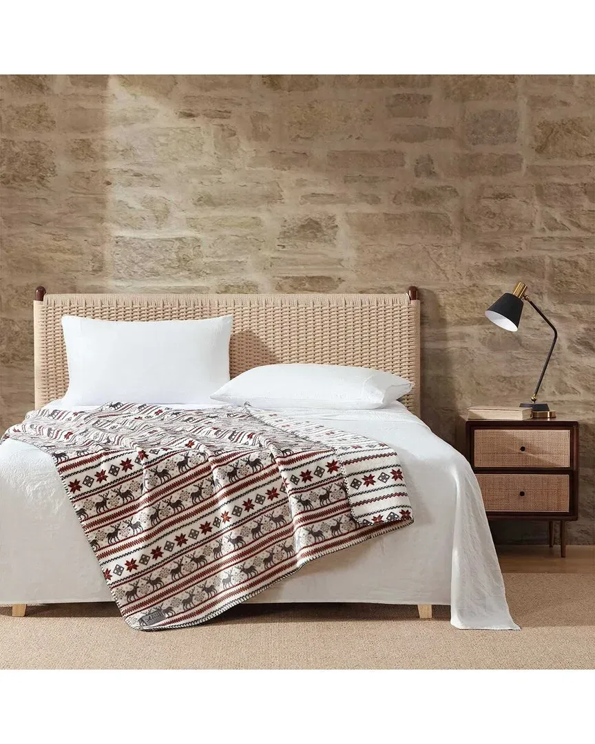 Deer Snowflake Flannel Throw - Cream image