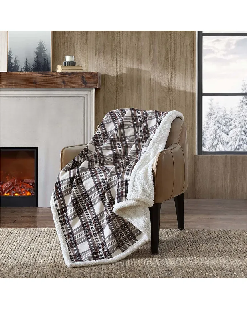 Edgewood Plaid Flannel Sherpa Throw - Khaki, Polyester image