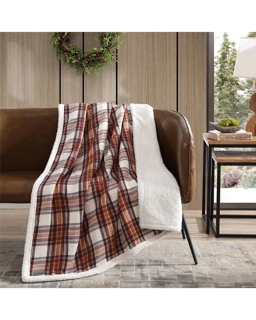 Edgewood Plaid Flannel Sherpa Throw - Red, Polyester