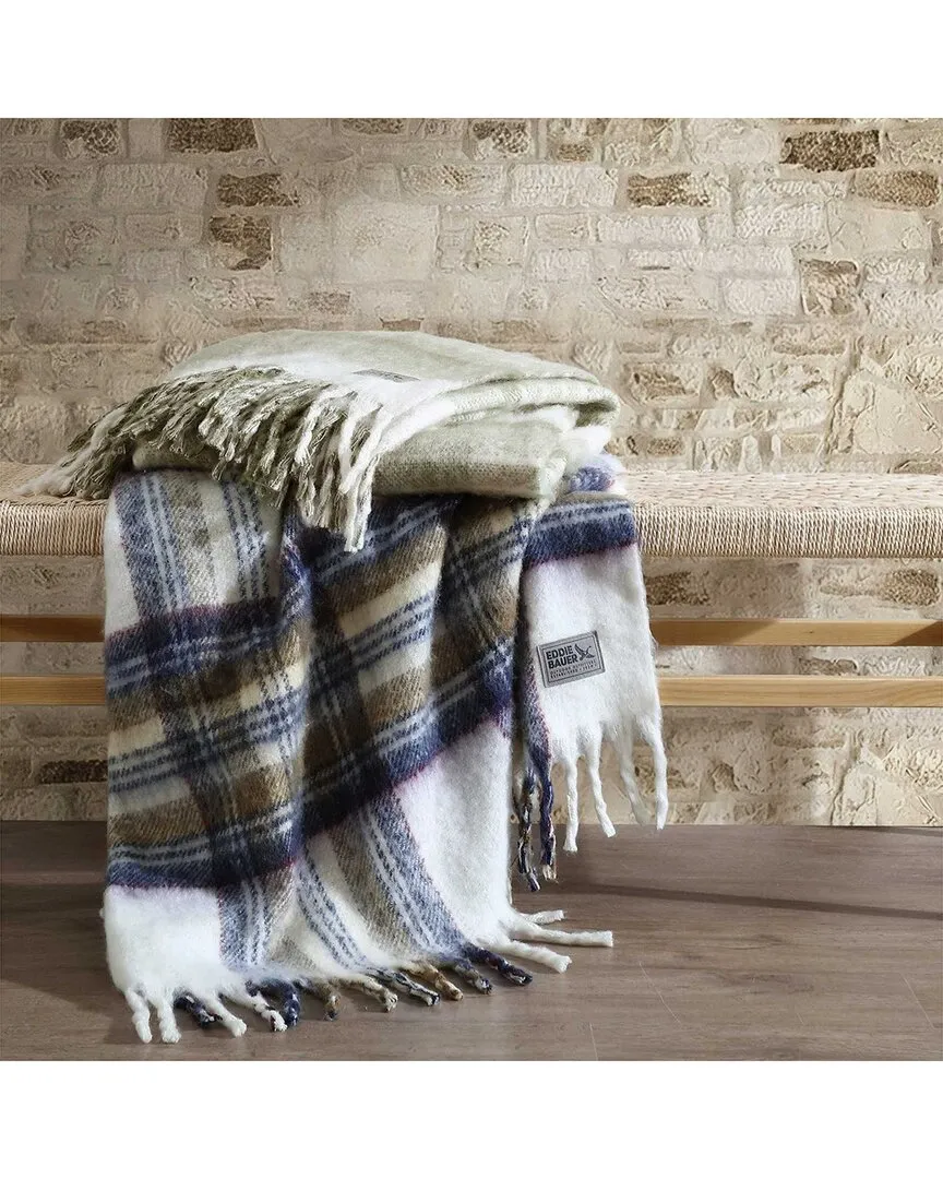 Edgewood Plaid Fleece Throw Blanket - Ivory, Polyester
