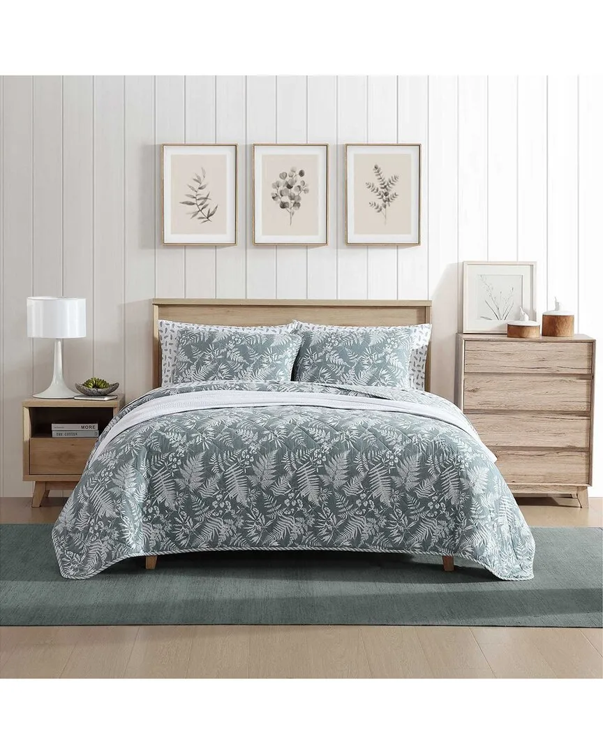 Fern Garden Reversible Cotton Quilt Set - Mist Green