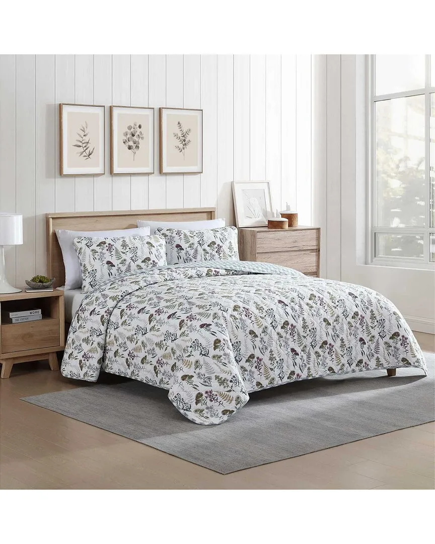 Flower Field Reversible Cotton Quilt Set - White