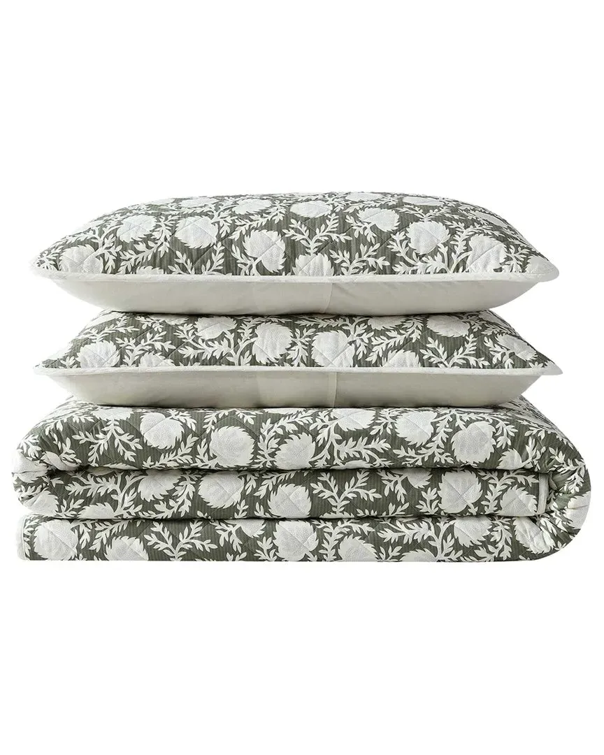 Garden Bloom Reversible Quilt Set - Green, Cotton image