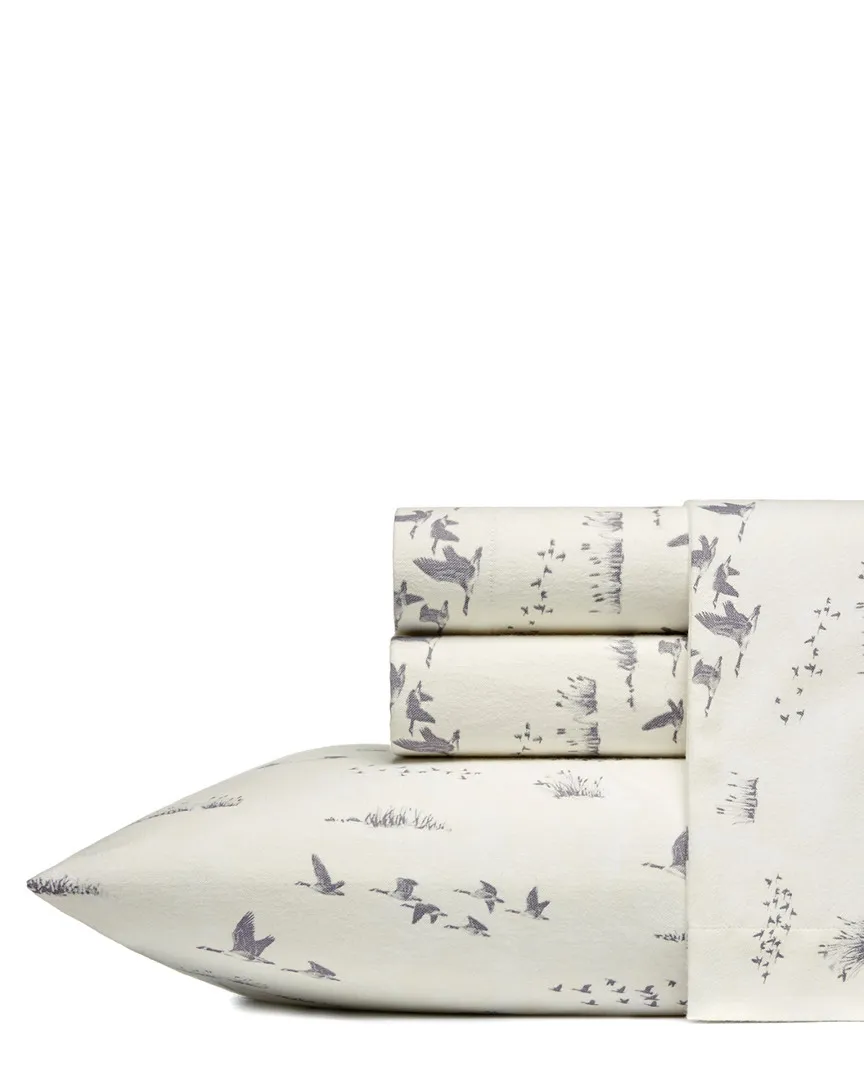 Geese Meadow Flannel Sheet Set - Beige, Cotton