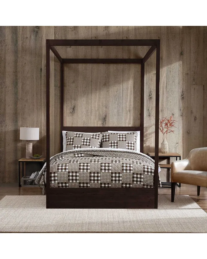 Gingham Patchwork Reversible Cotton Quilt Set - White image