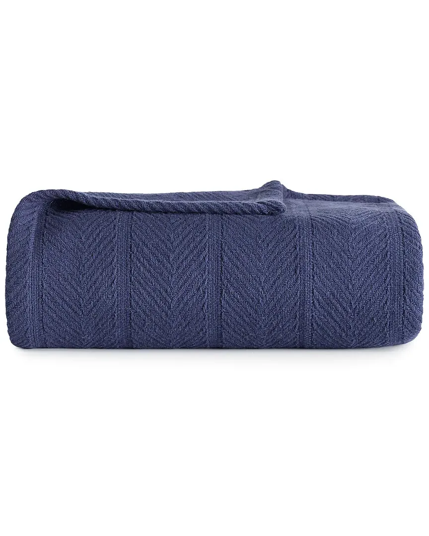 Herringbone Cotton Blanket - Navy image