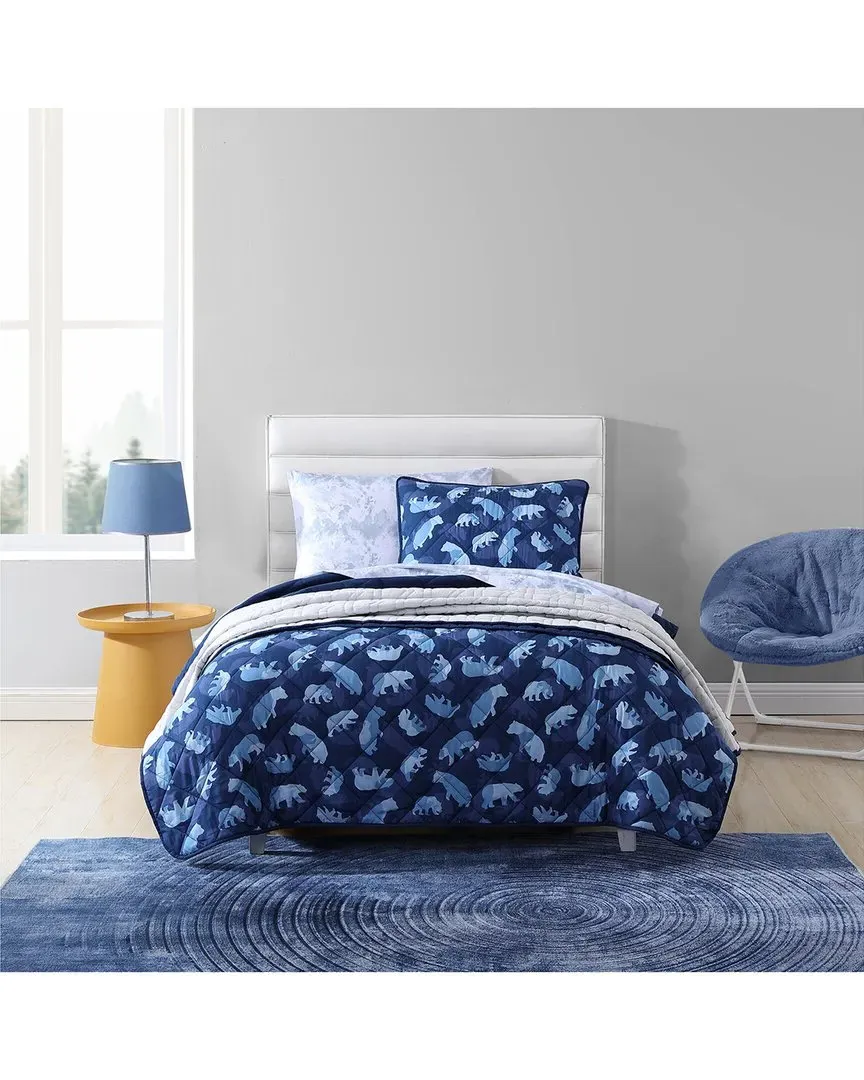 Kids Camp Camo Lightweight Reversible Quilt Set - Navy