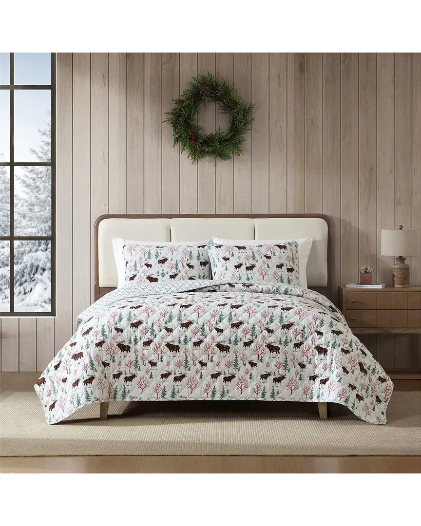 Mountain Moose Reversible Quilt Set - Grey, Cotton Flannel
